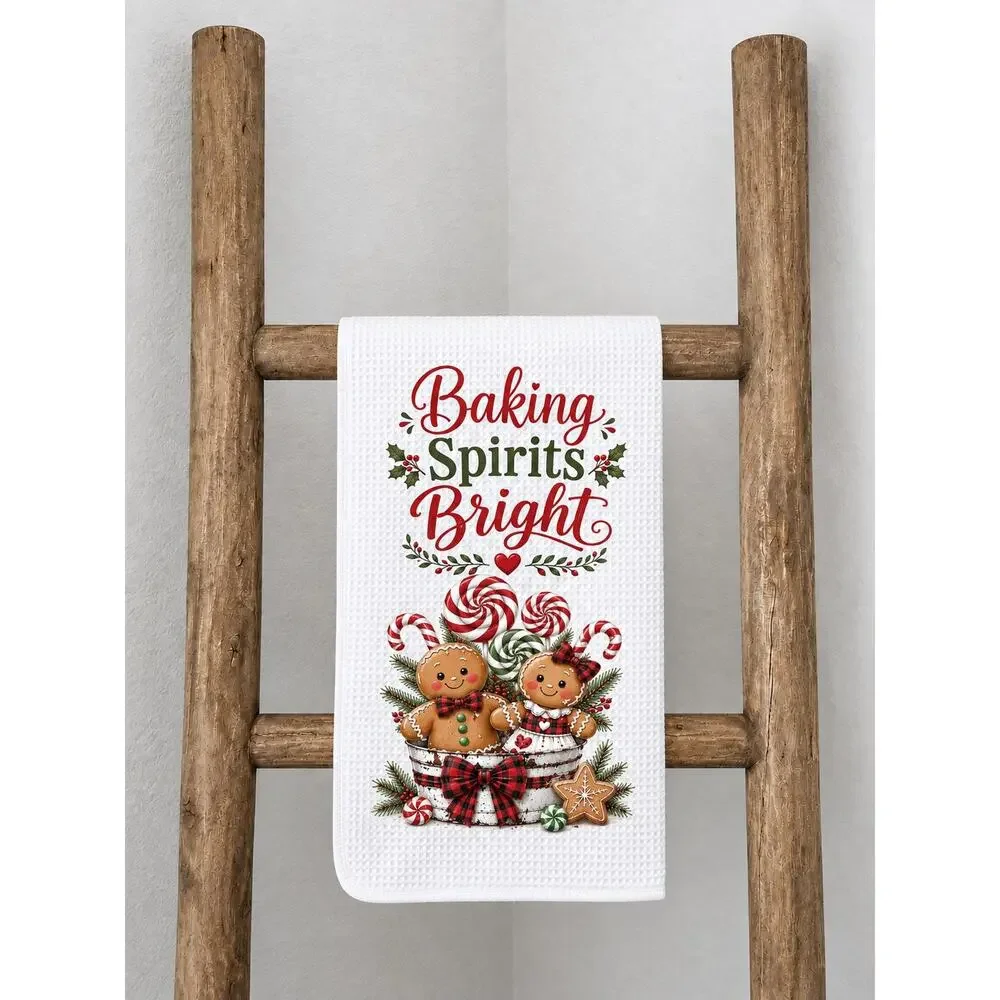 Baking Spirits Bright Christmas Gingerbread Kitchen Towel Holiday Farmhouse